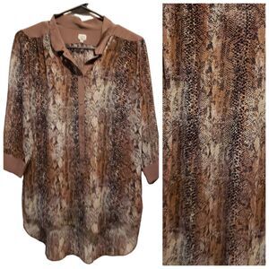 Wilfred 100% Silk Womens Size Small Snakeskin Print Hi Low Henley Blouse Top